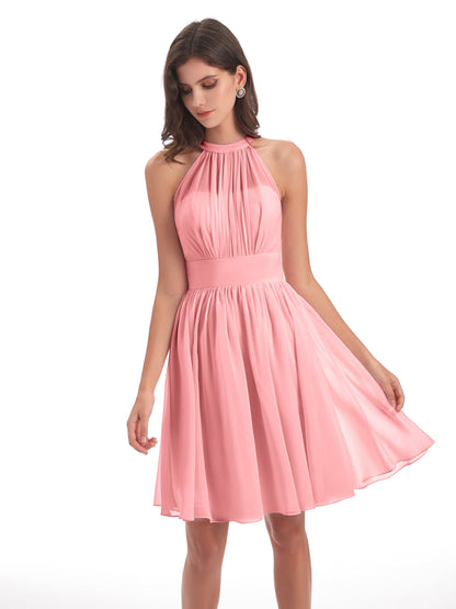 Tegan Knee Length Halter Chiffon Bridesmaid Dresses