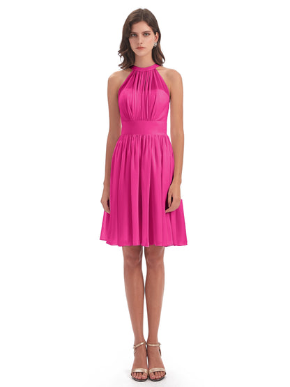 Tegan Knee Length Halter Chiffon Bridesmaid Dresses