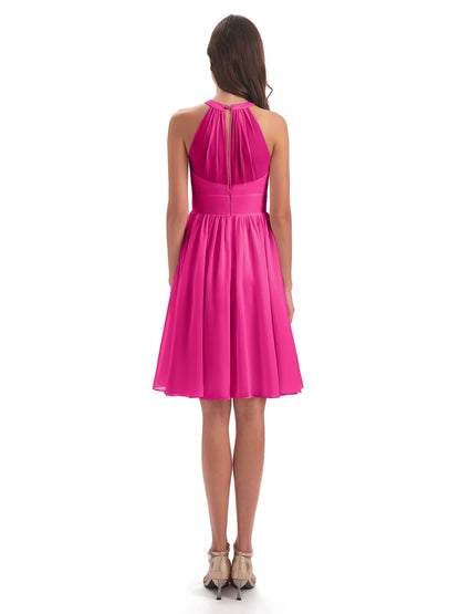 Tegan Knee Length Halter Chiffon Bridesmaid Dresses