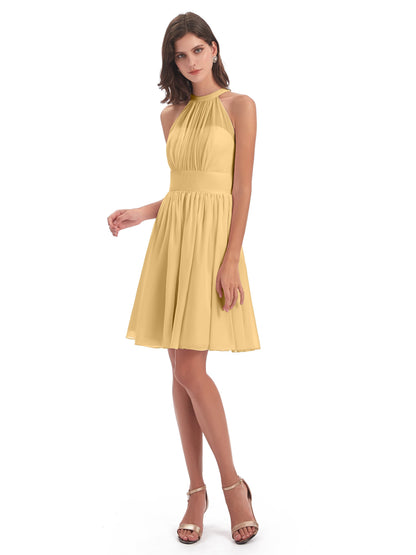 Tegan Knee Length Halter Chiffon Bridesmaid Dresses