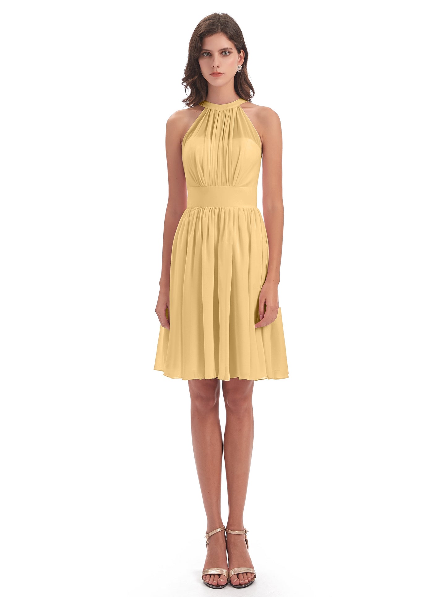 Tegan Knee Length Halter Chiffon Bridesmaid Dresses