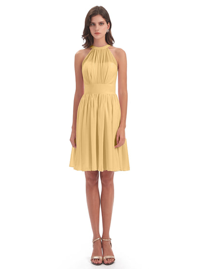Tegan Knee Length Halter Chiffon Bridesmaid Dresses