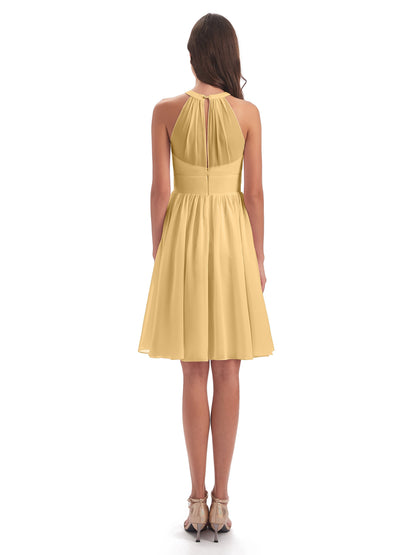Tegan Knee Length Halter Chiffon Bridesmaid Dresses