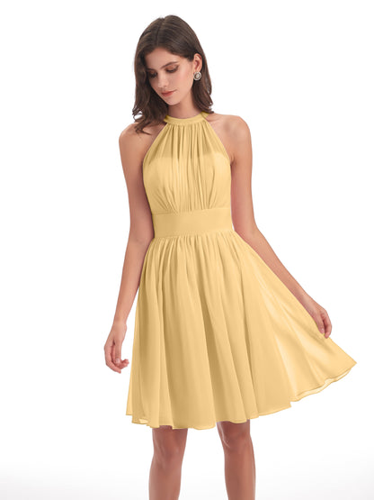 Tegan Knee Length Halter Chiffon Bridesmaid Dresses