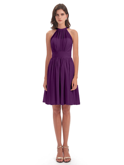 Tegan Knee Length Halter Chiffon Bridesmaid Dresses