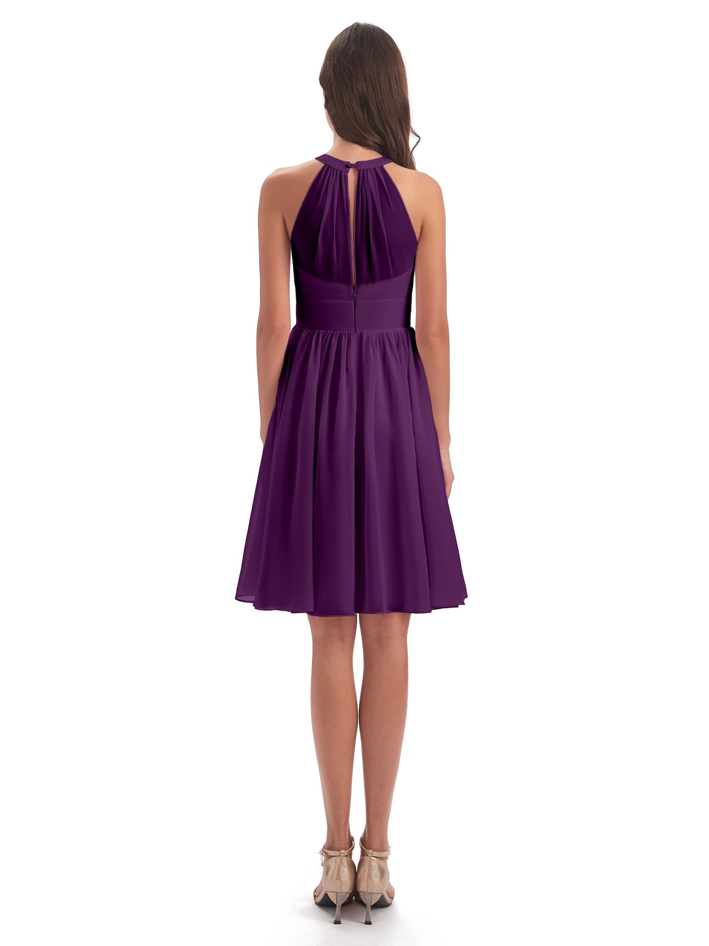 Tegan Knee Length Halter Chiffon Bridesmaid Dresses