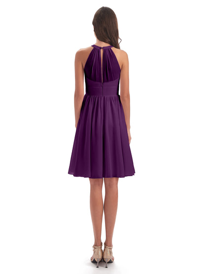 Tegan Knee Length Halter Chiffon Bridesmaid Dresses