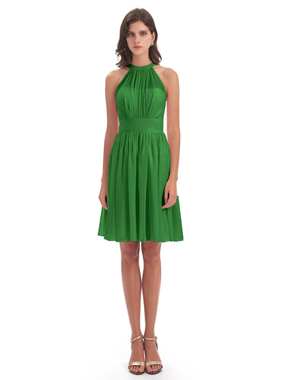 Tegan Knee Length Halter Chiffon Bridesmaid Dresses