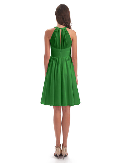 Tegan Knee Length Halter Chiffon Bridesmaid Dresses