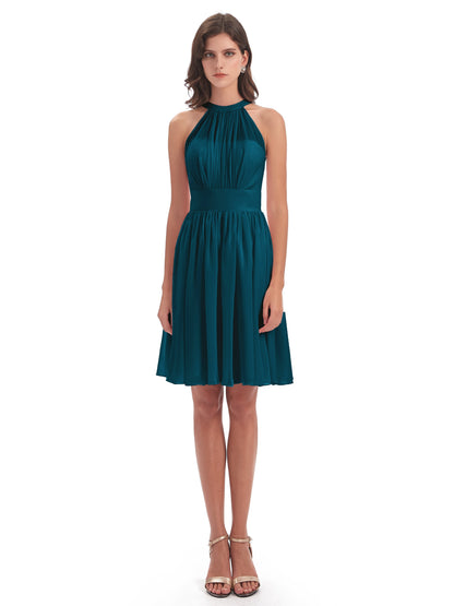 Tegan Knee Length Halter Chiffon Bridesmaid Dresses