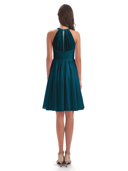 Tegan Knee Length Halter Chiffon Bridesmaid Dresses