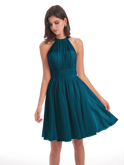 Tegan Knee Length Halter Chiffon Bridesmaid Dresses
