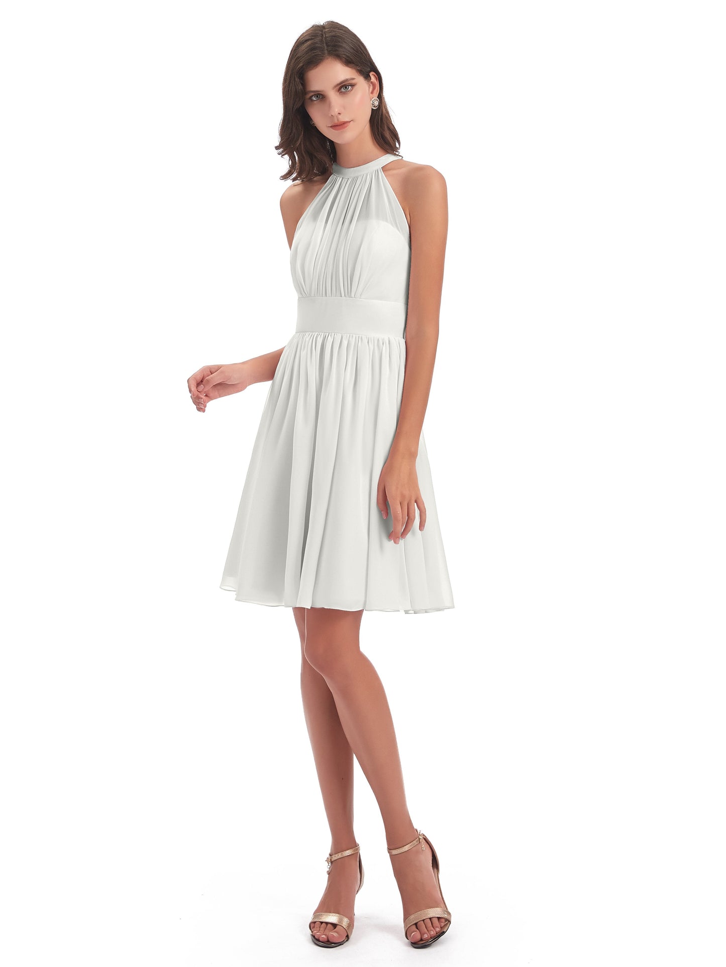 Tegan Knee Length Halter Chiffon Bridesmaid Dresses