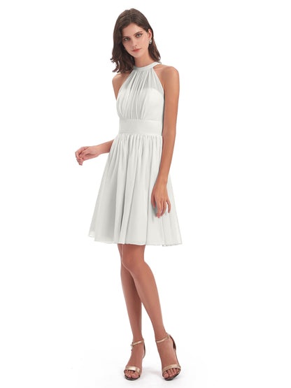 Tegan Knee Length Halter Chiffon Bridesmaid Dresses