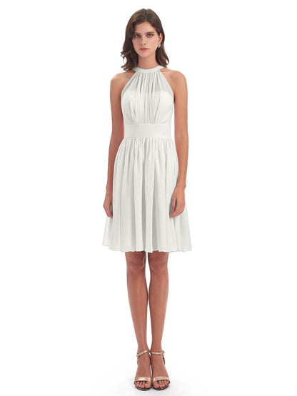 Tegan Knee Length Halter Chiffon Bridesmaid Dresses