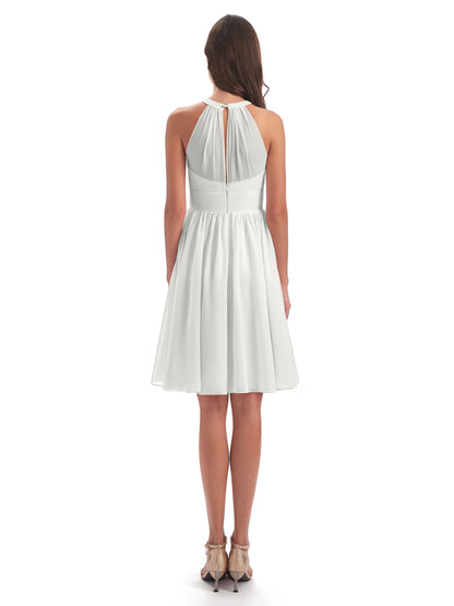 Tegan Knee Length Halter Chiffon Bridesmaid Dresses