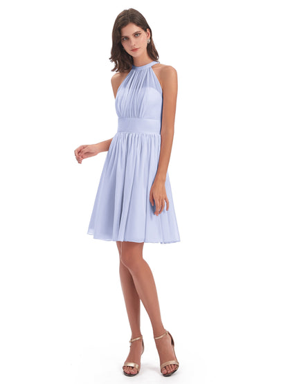 Tegan Knee Length Halter Chiffon Bridesmaid Dresses