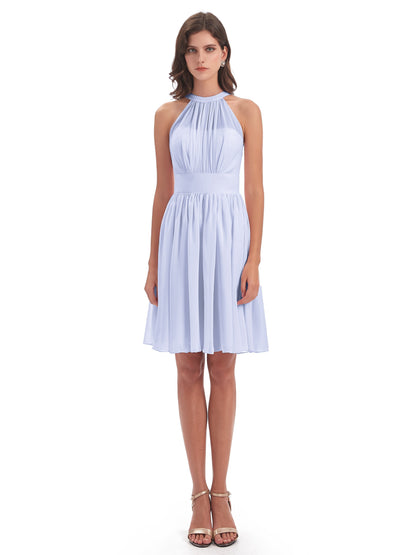 Tegan Knee Length Halter Chiffon Bridesmaid Dresses