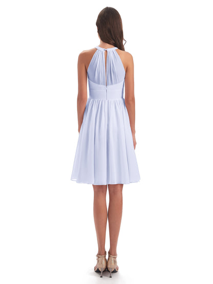 Tegan Knee Length Halter Chiffon Bridesmaid Dresses