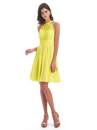 Tegan Knee Length Halter Chiffon Bridesmaid Dresses