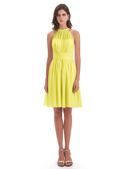 Tegan Knee Length Halter Chiffon Bridesmaid Dresses