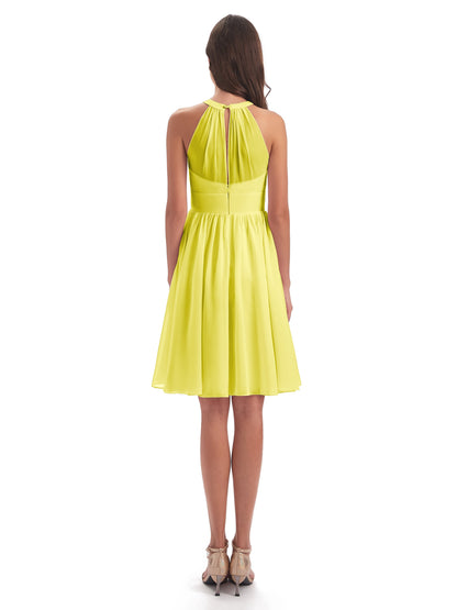 Tegan Knee Length Halter Chiffon Bridesmaid Dresses