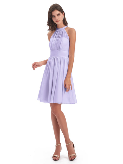 Tegan Knee Length Halter Chiffon Bridesmaid Dresses