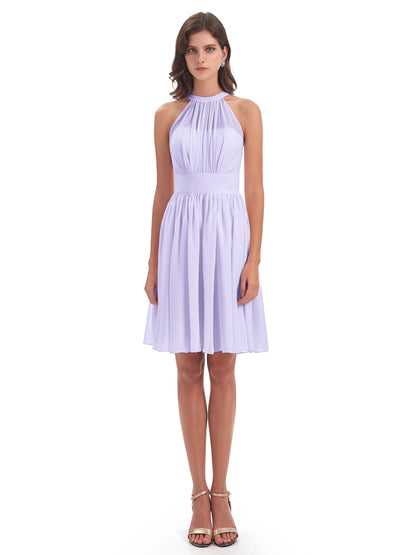 Tegan Knee Length Halter Chiffon Bridesmaid Dresses