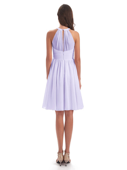 Tegan Knee Length Halter Chiffon Bridesmaid Dresses