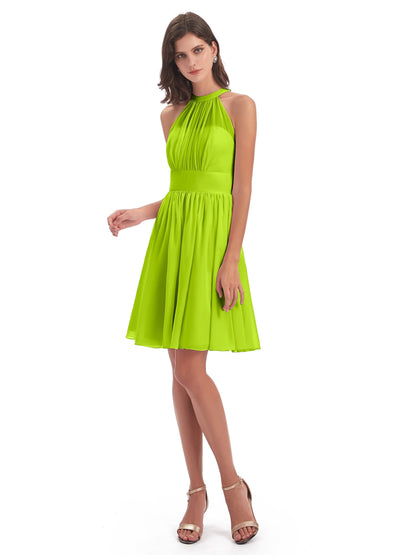 Tegan Knee Length Halter Chiffon Bridesmaid Dresses