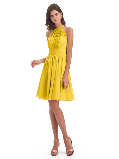 Tegan Knee Length Halter Chiffon Bridesmaid Dresses