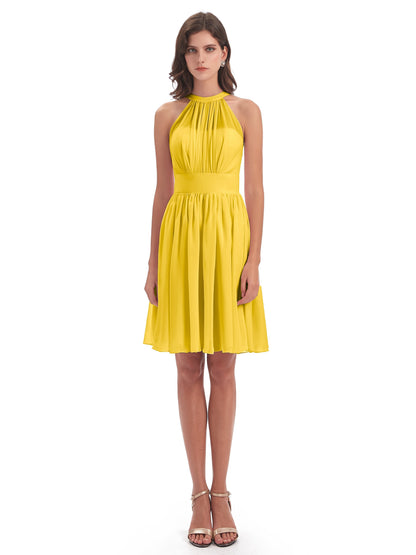 Tegan Knee Length Halter Chiffon Bridesmaid Dresses