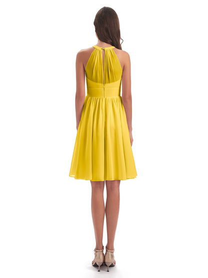 Tegan Knee Length Halter Chiffon Bridesmaid Dresses