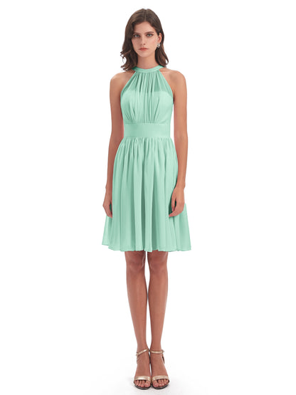 Tegan Knee Length Halter Chiffon Bridesmaid Dresses