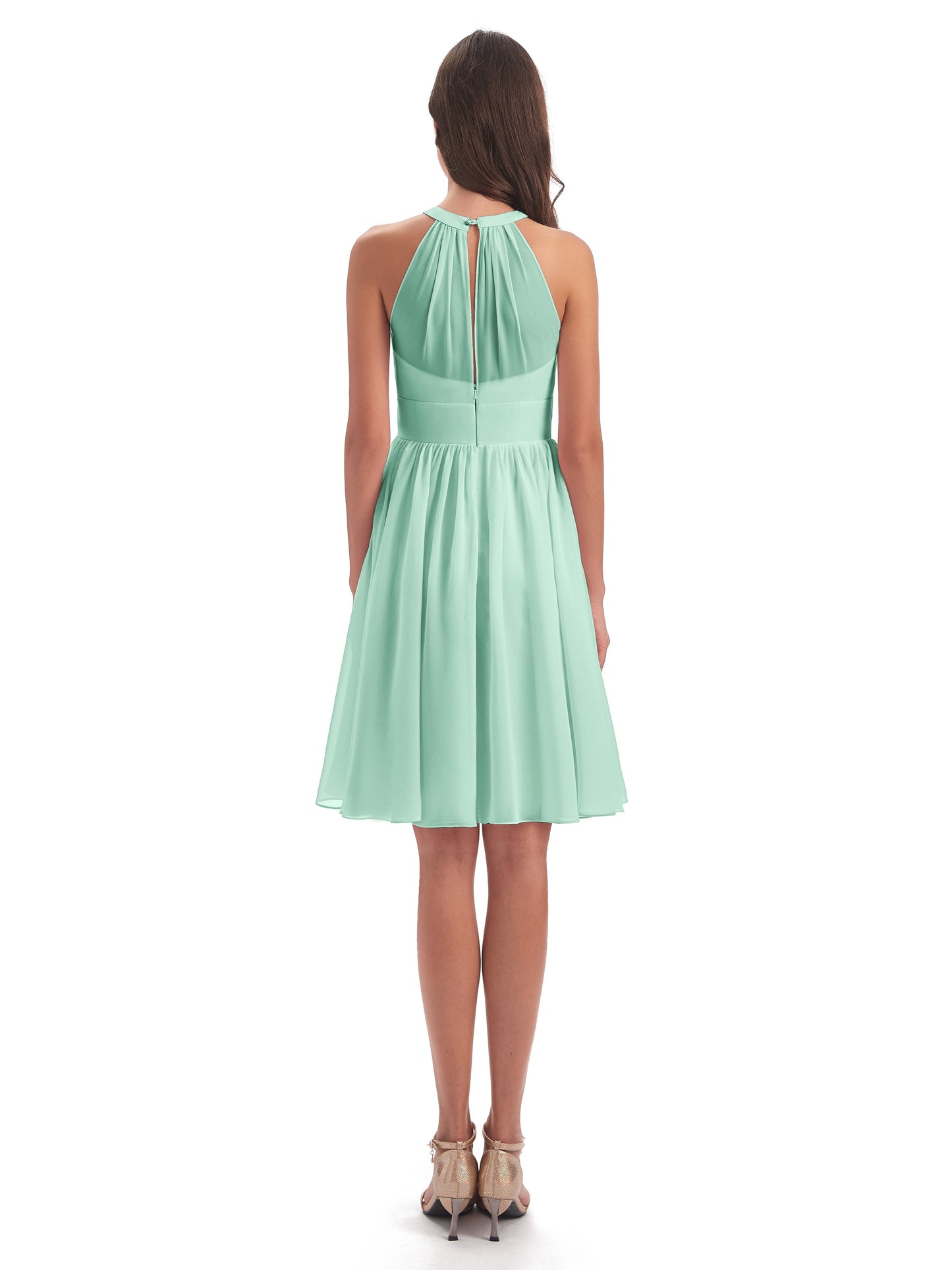 Tegan Knee Length Halter Chiffon Bridesmaid Dresses