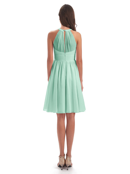 Tegan Knee Length Halter Chiffon Bridesmaid Dresses