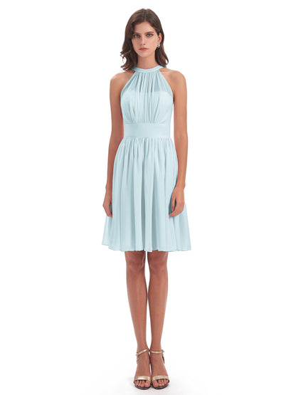 Tegan Knee Length Halter Chiffon Bridesmaid Dresses