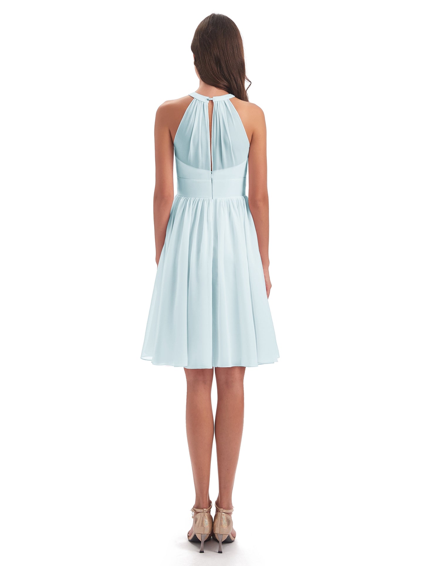 Tegan Knee Length Halter Chiffon Bridesmaid Dresses
