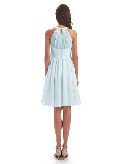 Tegan Knee Length Halter Chiffon Bridesmaid Dresses