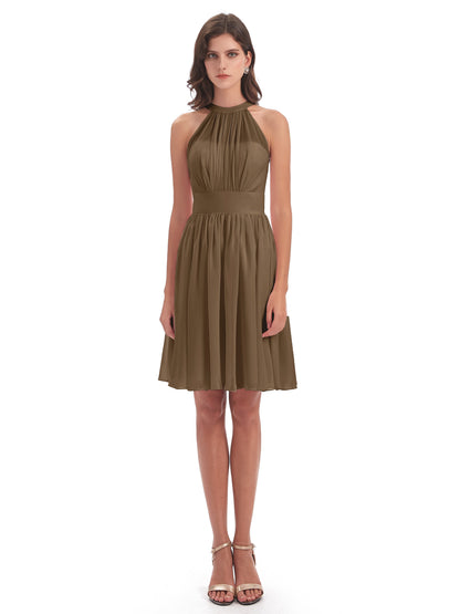 Tegan Knee Length Halter Chiffon Bridesmaid Dresses