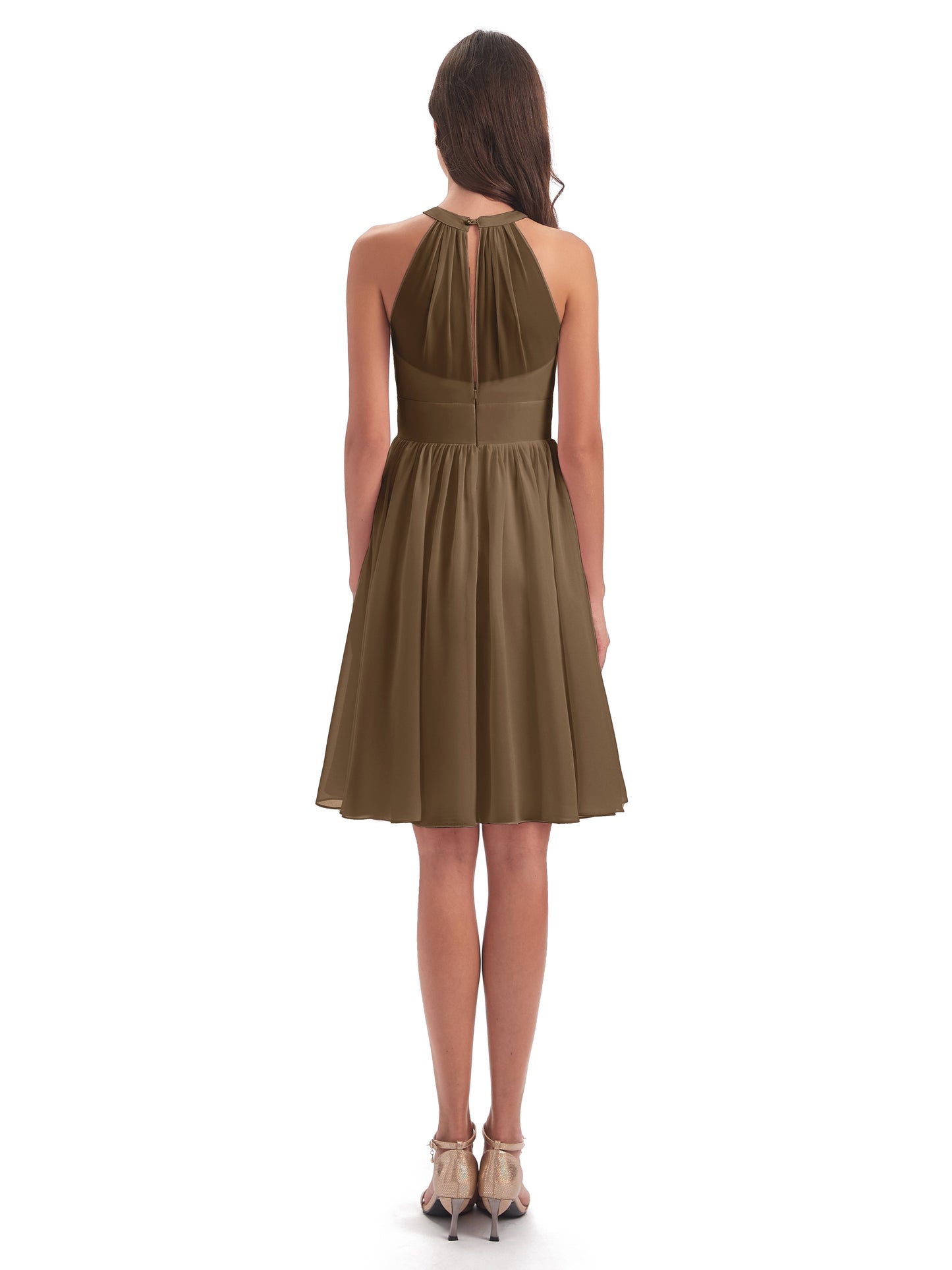 Tegan Knee Length Halter Chiffon Bridesmaid Dresses