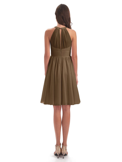 Tegan Knee Length Halter Chiffon Bridesmaid Dresses