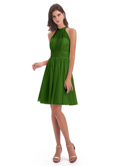 Tegan Knee Length Halter Chiffon Bridesmaid Dresses