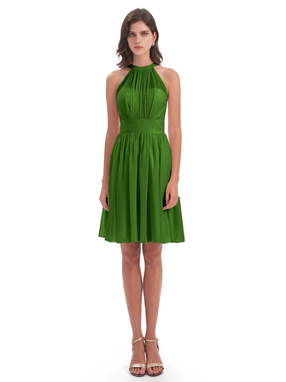 Tegan Knee Length Halter Chiffon Bridesmaid Dresses