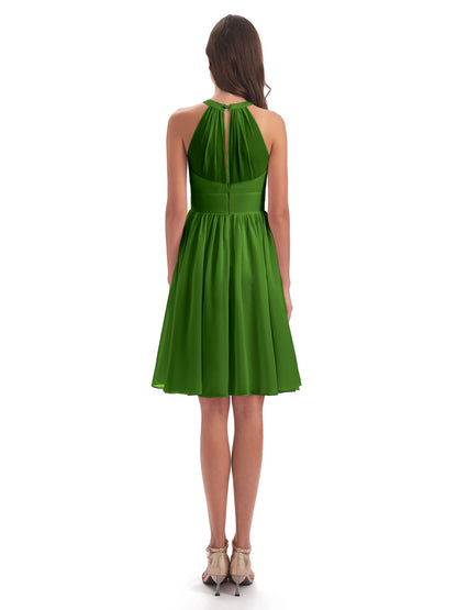Tegan Knee Length Halter Chiffon Bridesmaid Dresses