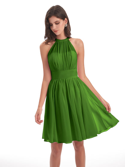 Tegan Knee Length Halter Chiffon Bridesmaid Dresses