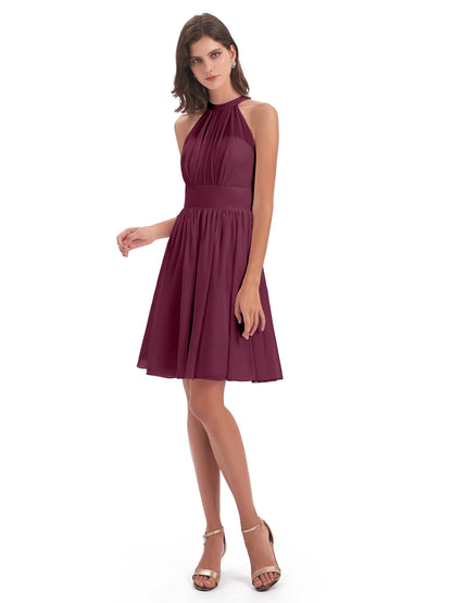 Tegan Knee Length Halter Chiffon Bridesmaid Dresses