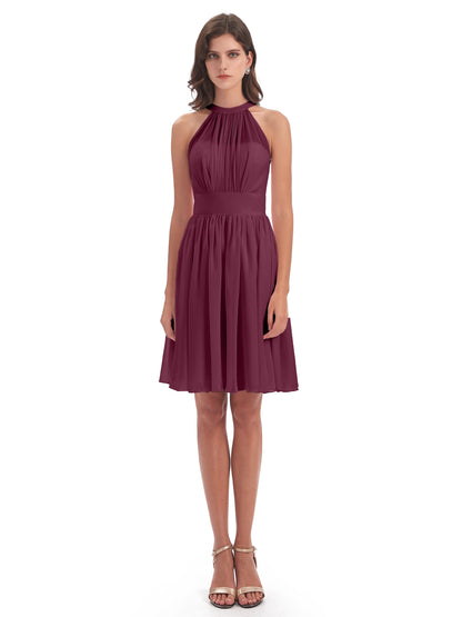 Tegan Knee Length Halter Chiffon Bridesmaid Dresses