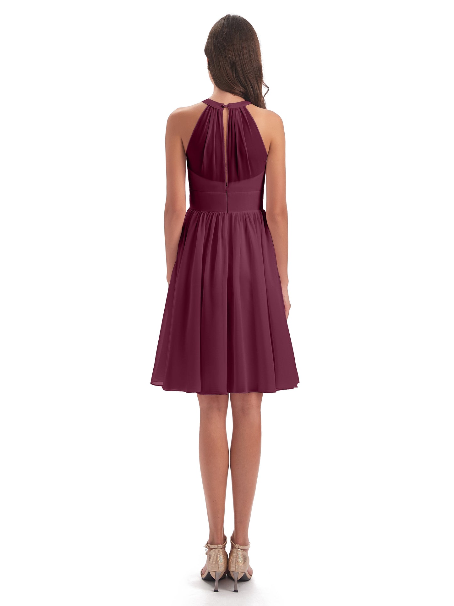 Tegan Knee Length Halter Chiffon Bridesmaid Dresses