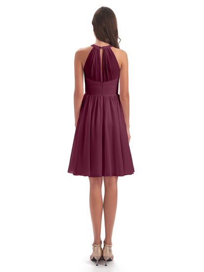 Tegan Knee Length Halter Chiffon Bridesmaid Dresses